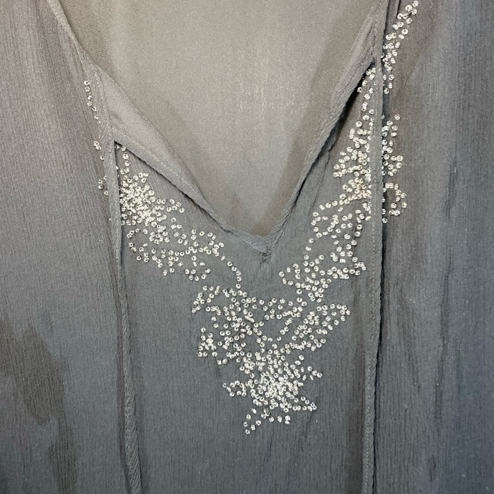 Anne Carson Black Silk Sheer Black Beaded Long Sleeve Blouse W/ Lining Size 1X - Picture 3 of 11